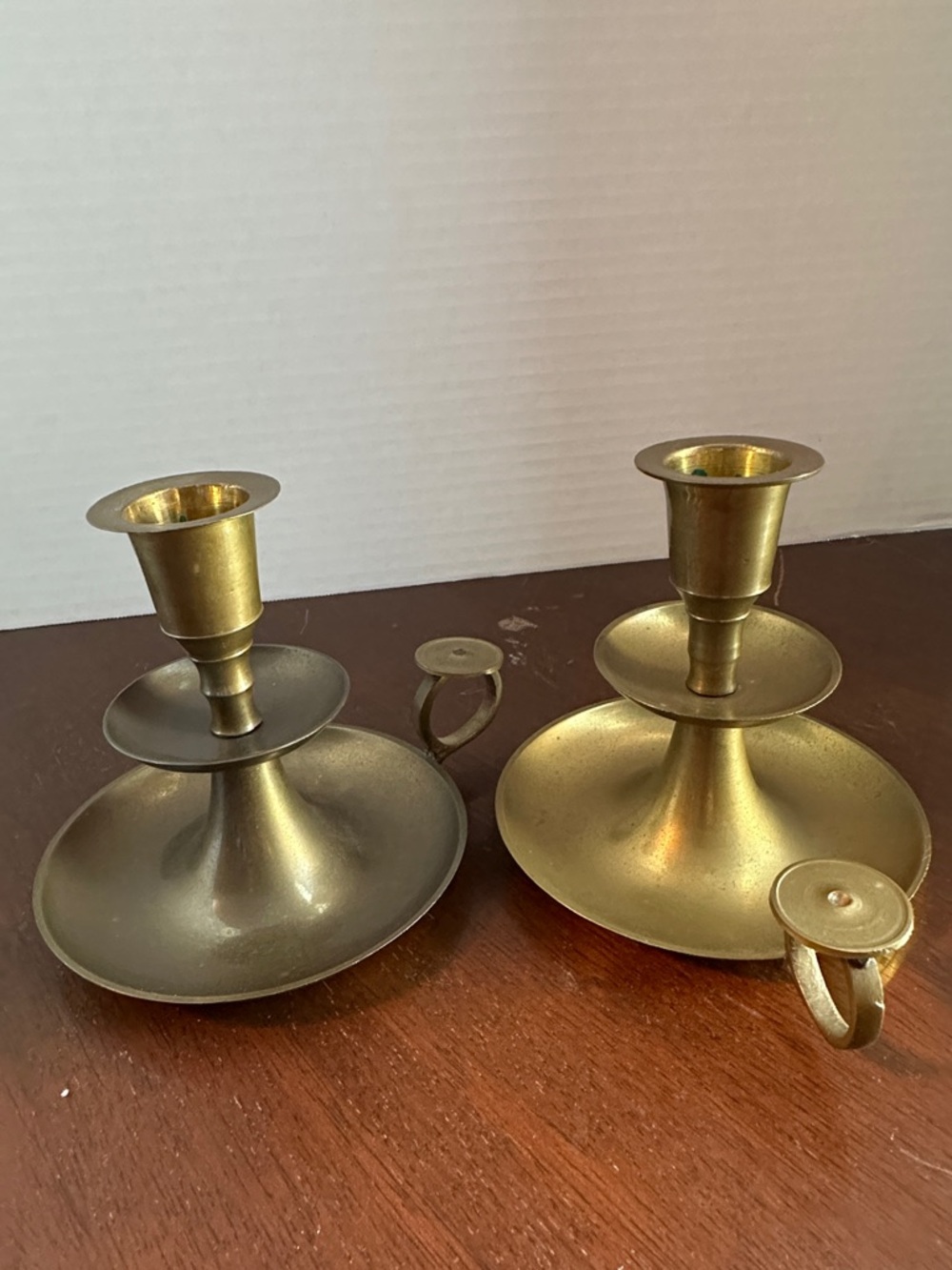 Vintage Brass Chamberstick Candlestick Pair